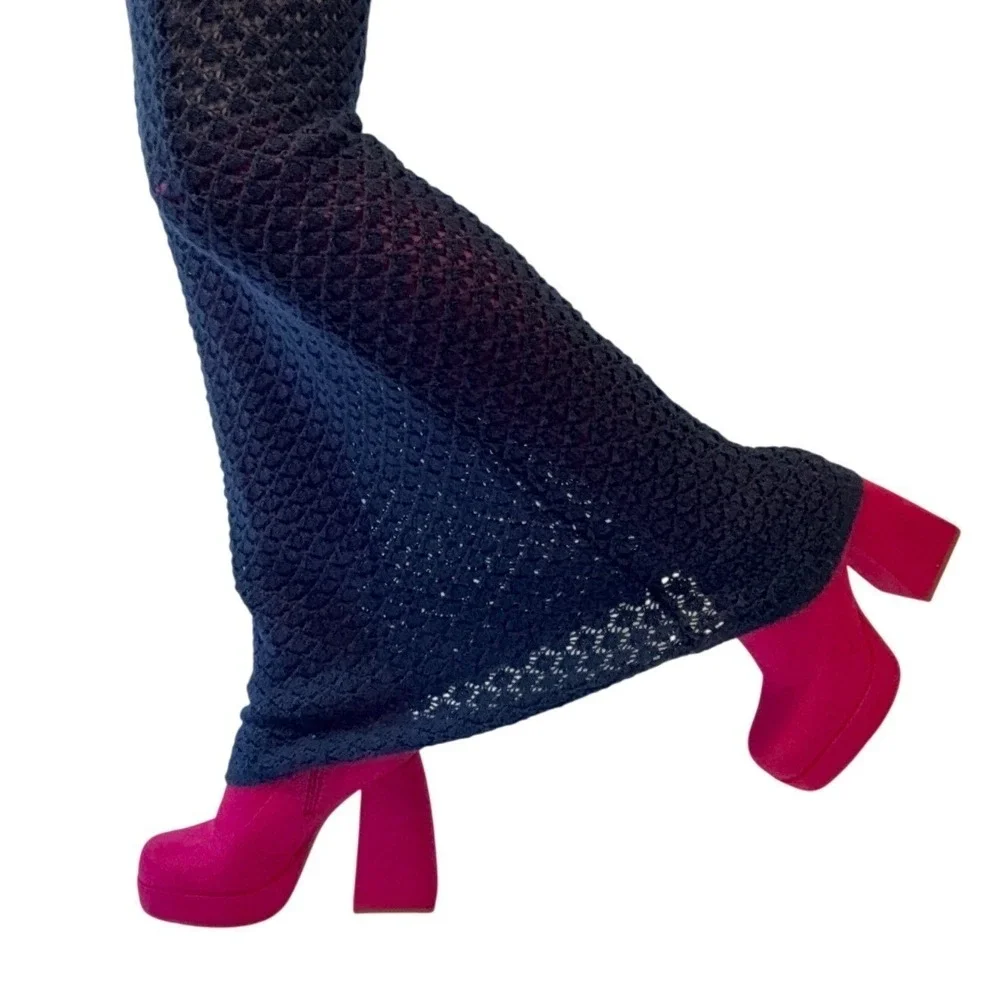 SODA‎ Hot Pink Suede Platform Chunky Heel Over The Knee Boots Womens Size 7 1/2